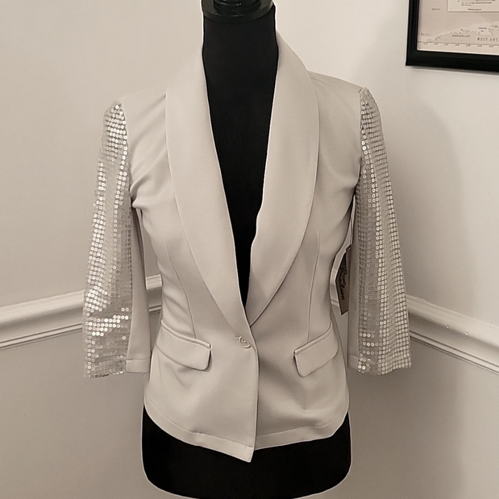 True Freedom Lightning Sequin Blazer Gray Juniors Small